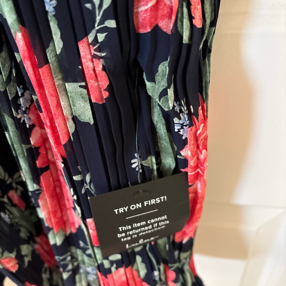 NWT Amalfi Coast Dark Navy Floral Pleated Flutter Sleeve Mini Babydoll Dress XL - Picture 7 of 12